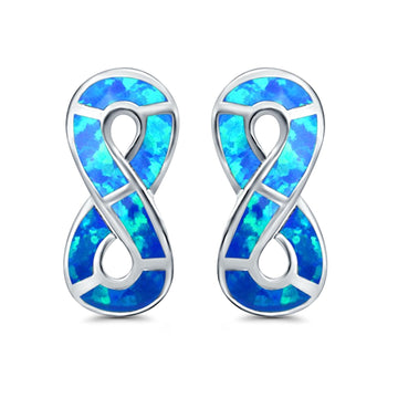 Infinity Sign Stud Earring Lab Created Blue Opal Simulated CZ 925 Sterling Silver (23mm)